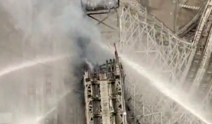 Watch a Six Flags roller coaster collapse in flames