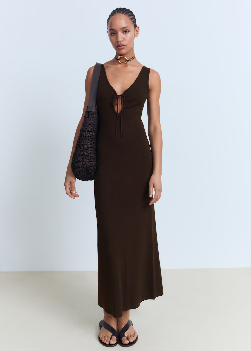 MANGO, Knitted Dress With Bow Neckline - Women | Mango United Kingdom