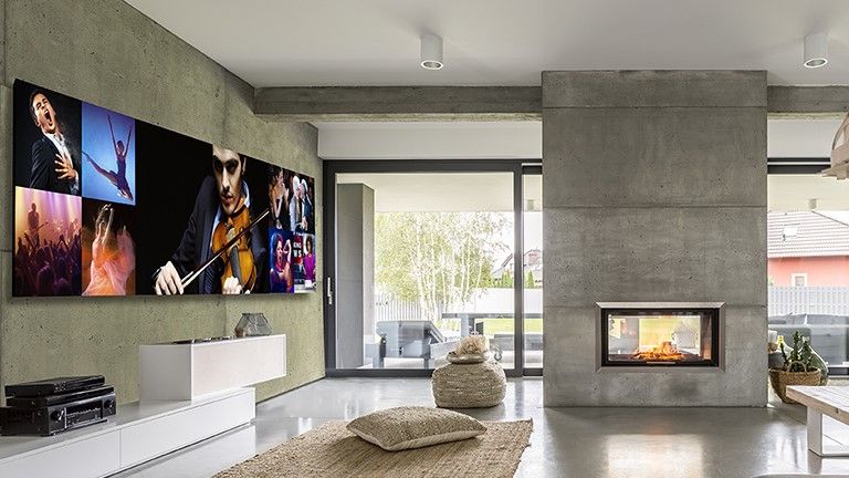 Massive display in fancy living room settings.