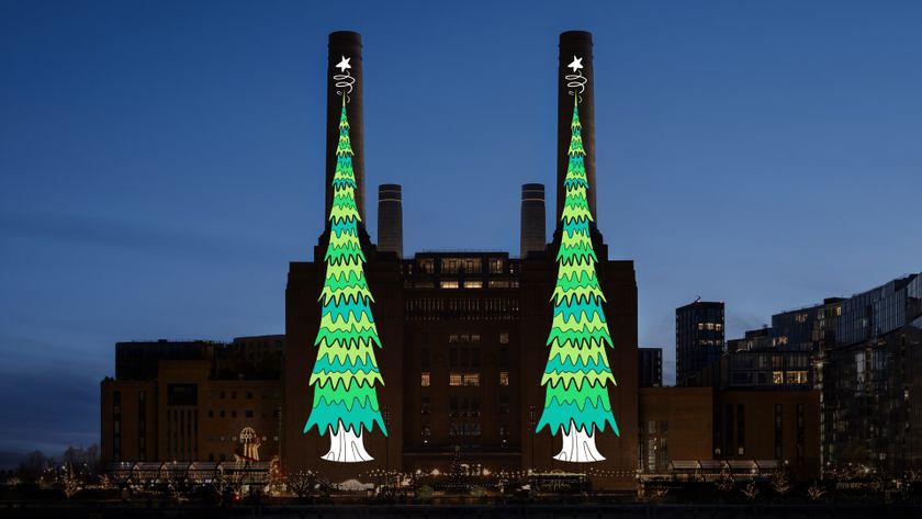 Apple projections of Christmas tree onto Battesea Power Station