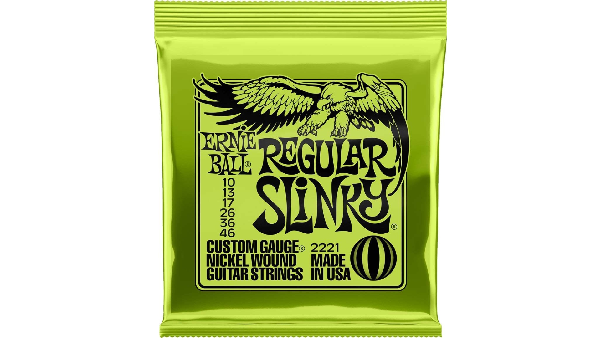 A pack of Ernie Ball Regular Slinky electric guitar strings