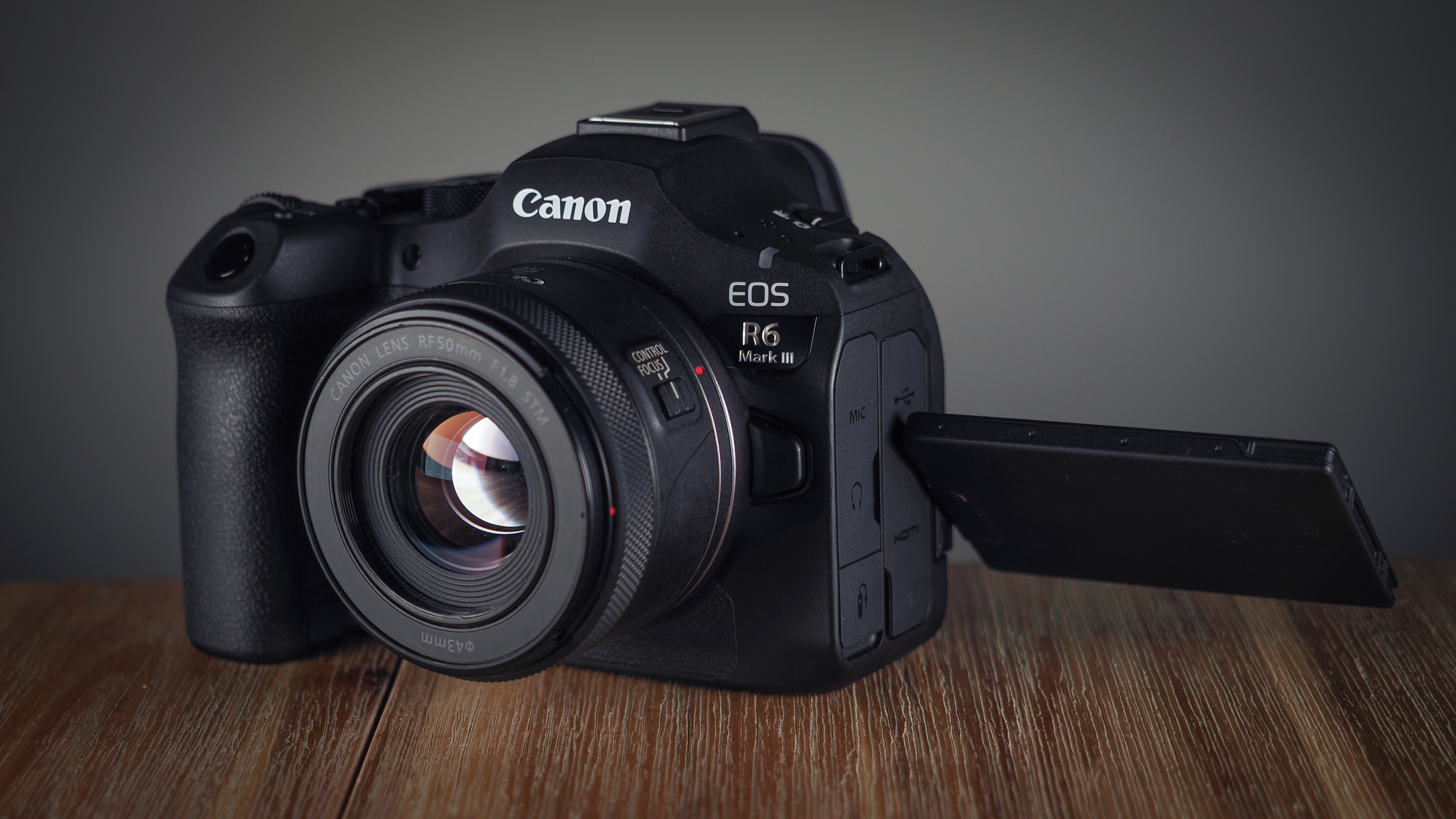 Canon EOS R6 Mark III on a wooden surface