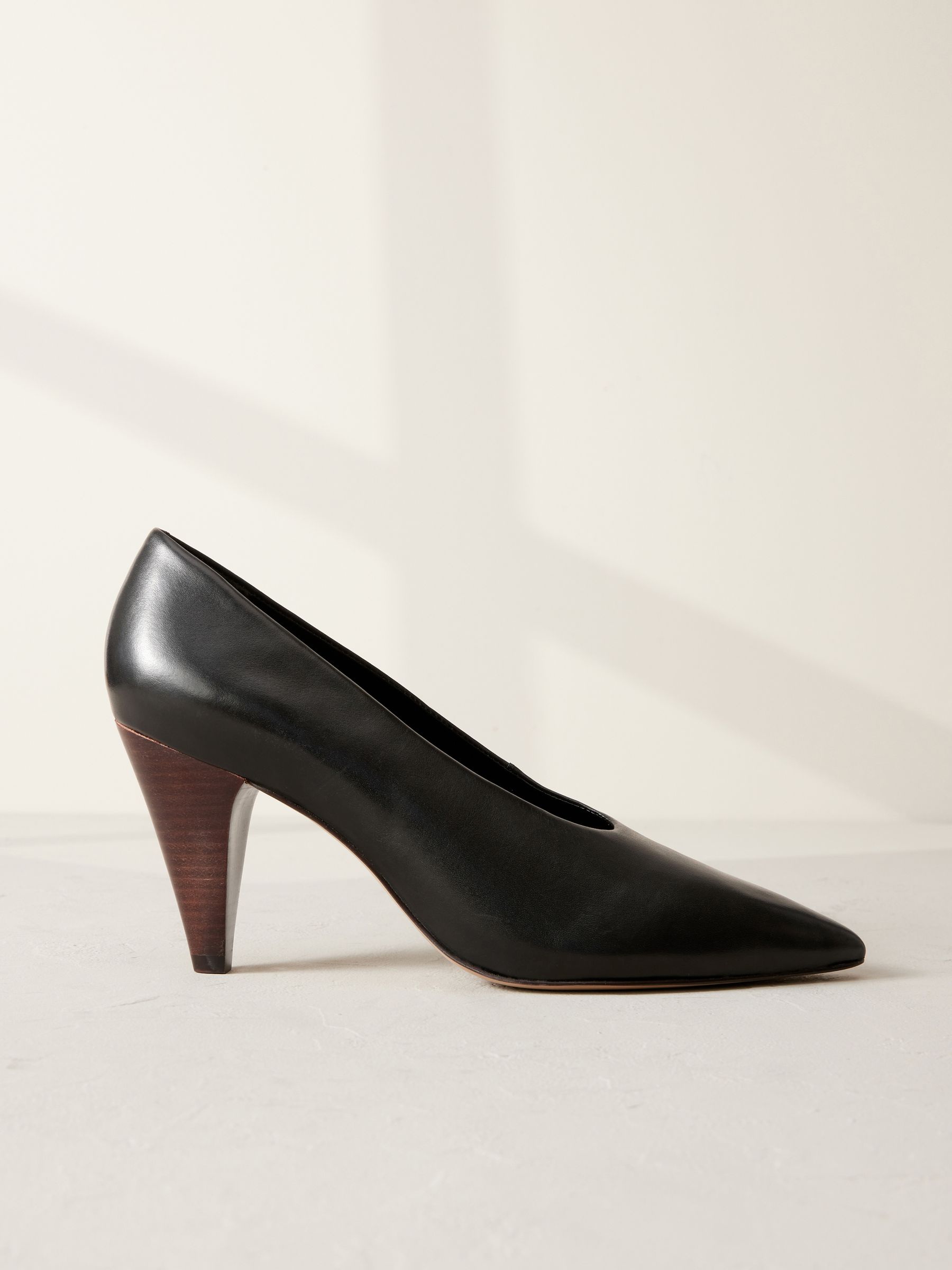 Black Signature Leather Cone Heel Court Shoes