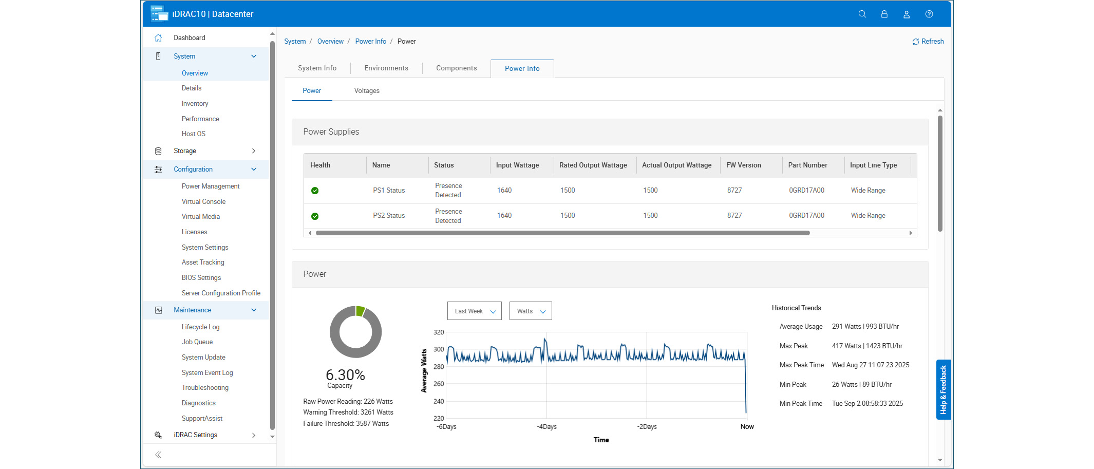 A screenshot of the Dell iDRAC10 dashboard