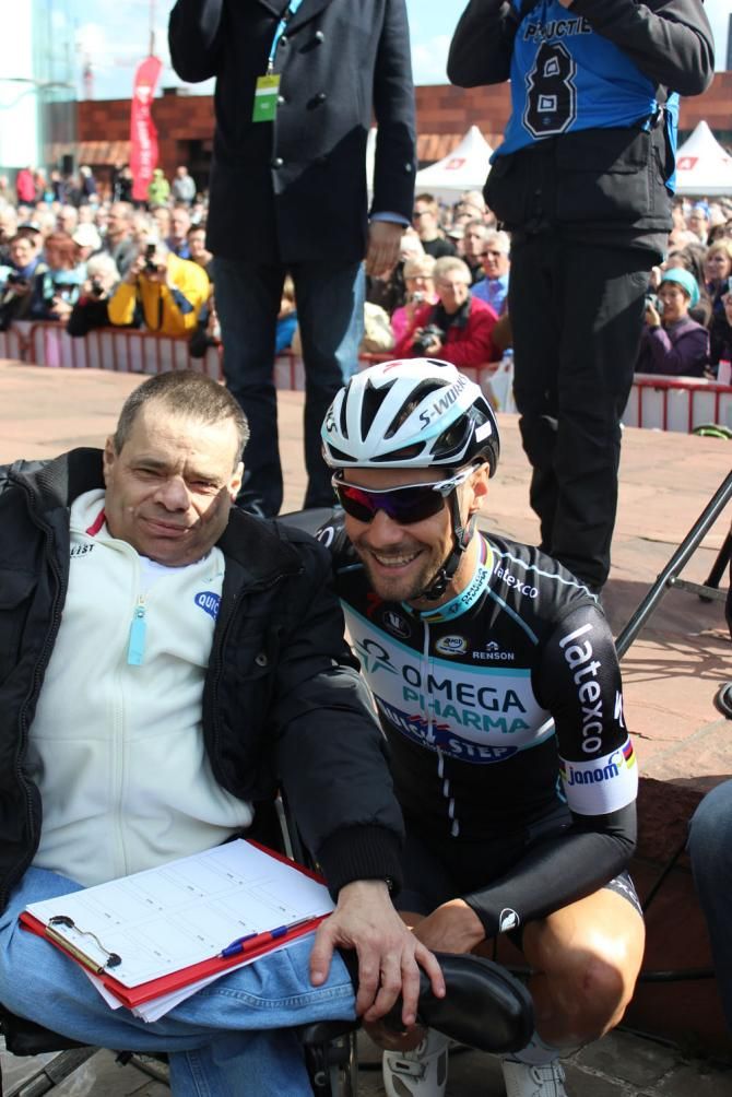 Tom Boonen (Omega Pharma-QuickStep) has a photo taken with a fan