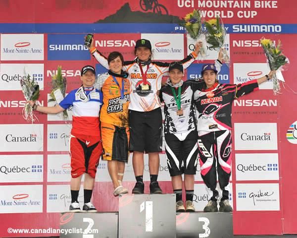 Elite women's downhill podium