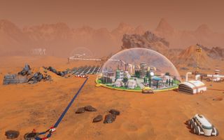 In the survival strategy video game "Surviving Mars," players struggle to survive on the surface of the Red Planet.