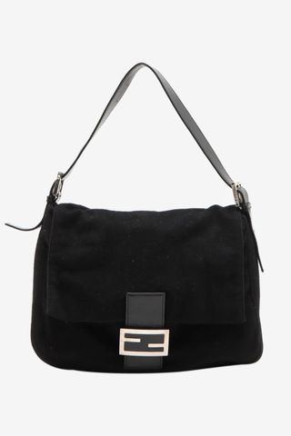 valentine's gift for her - black wool fendi baguette bag