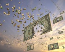 dollar signs disintegrating in the sky