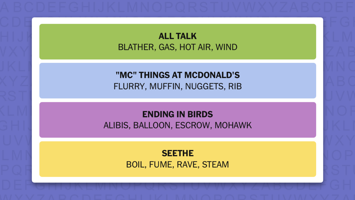 NYT Connections answers for 1226 on a purple background