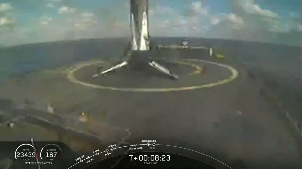 The Falcon 9 rocket that launched SpaceX's Starlink-3 mission landed safely on the company's drone ship Of Course I Still Love You after launching the Starlink-3 satellites into orbit on Jan. 29, 2020. It was the third launch for this rocket.