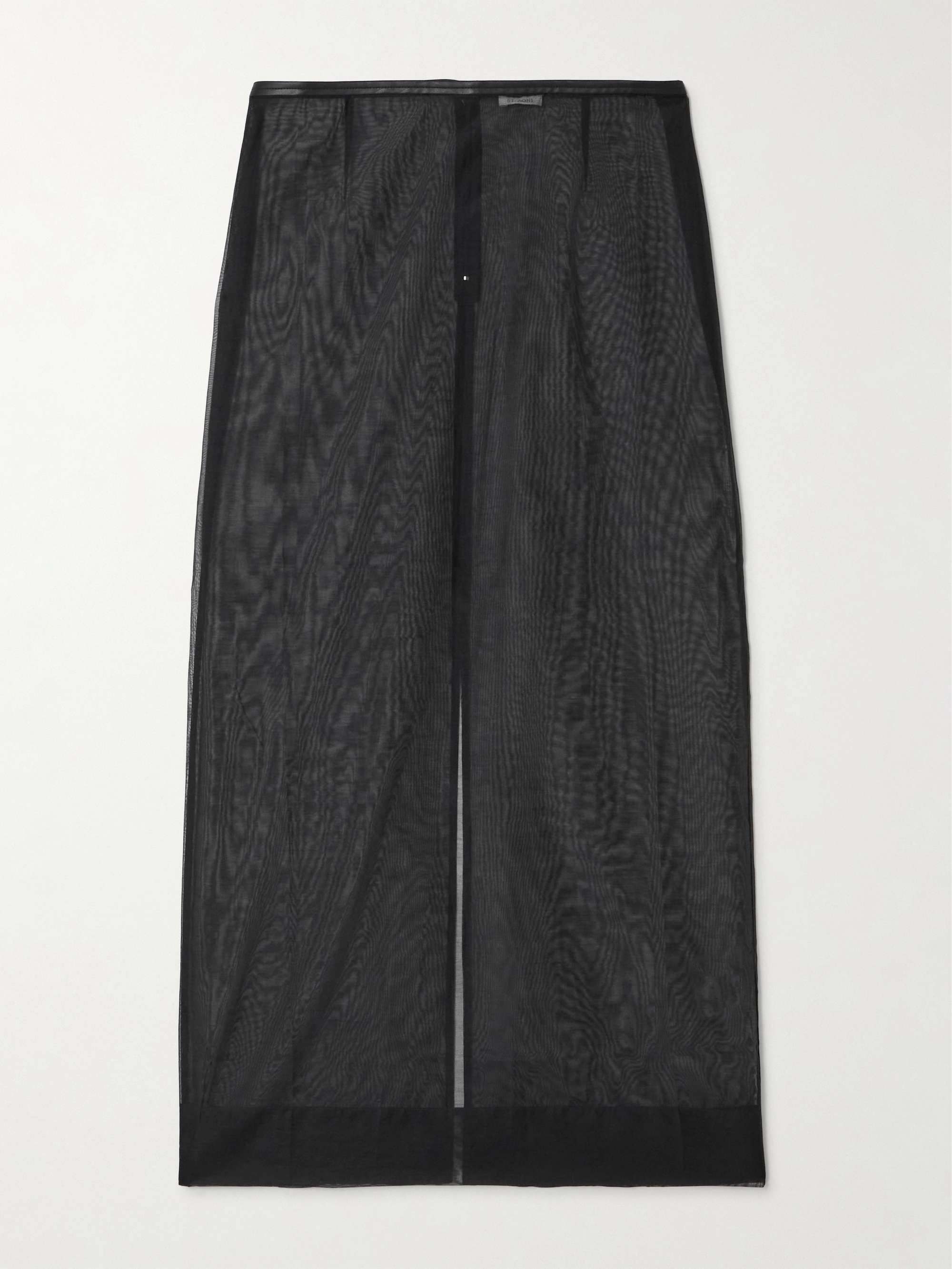 Leather-Trimmed Organic Cotton-Blend Tulle Maxi Skirt