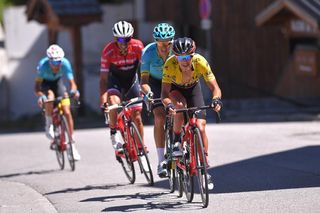 Richie Porte (BMC) leads Jakob Fuglsang and Alberto Contador.