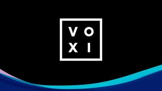 The VOXI logo in white set on a black background with blue and purple wave designs below