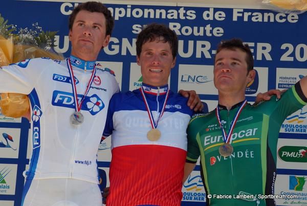 Anthony Roux (FDJ), Sylvain Chavanel (Quickstep) and Thomas Voeckler (Europcar) on the podium