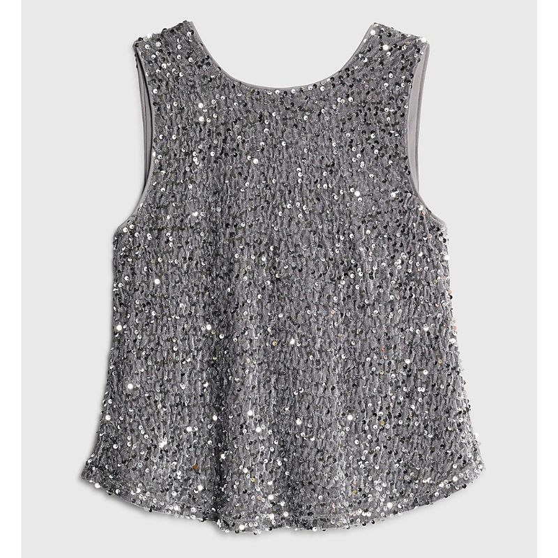 River Island , Silver Velvet Sequin Sleeveless Bow Back Top