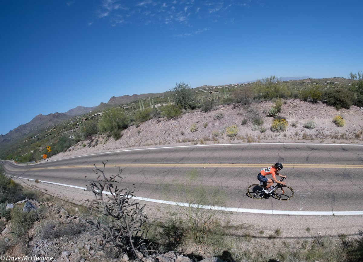 Kirsti Lay (Rally Cycling) in a mid-race breakaway with over a minute gap and on her way to the overall GC win