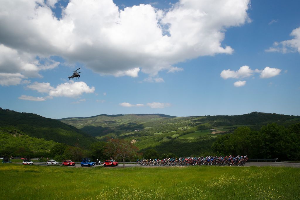 The pack rides during the 7th stage of the Giro dItalia 2022 cycling race 196 kilometers between Diamante and Potenza southwestern Italy Photo by Luca Bettini AFP Photo by LUCA BETTINIAFP via Getty Images