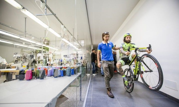 Sagan alongside Vittorio Brumotti at Sportful HQ