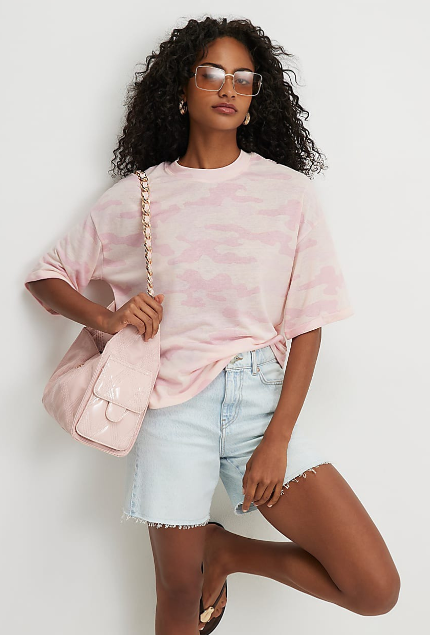 River Island, Camouflage Print Linen Blend T-Shirt