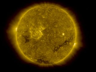 This 2-D false-color image shows the sun's atmosphere at 4.5 million degrees Fahrenheit (2.5 million degrees Celsius).