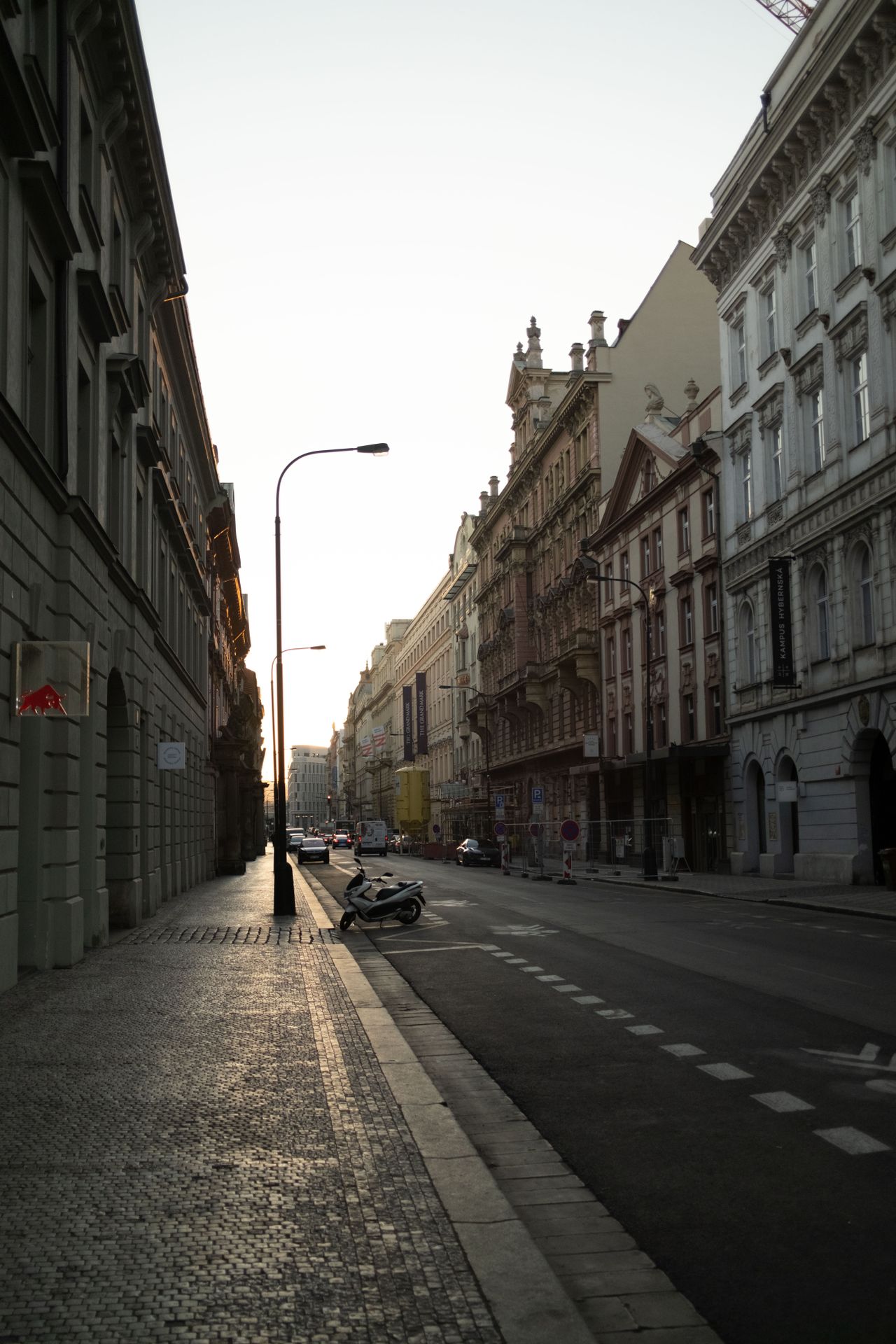 Street in Prague in early morning sunlight