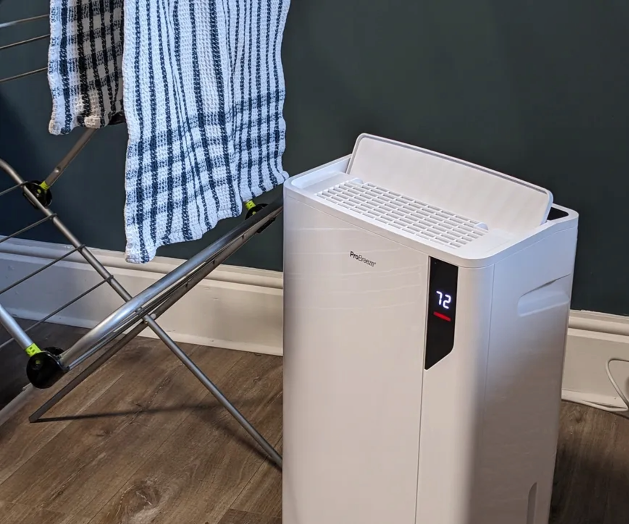 probreeze dehumidifier next to clothes horse