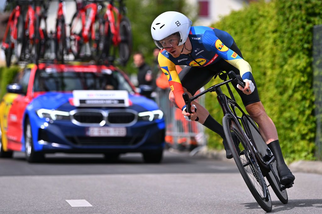 PAYERNE SWITZERLAND APRIL 23 Tao Geoghegan Hart of The United Kingdom and Team Lidl Trek sprints during the 77th Tour De Romandie 2024 Prologue a 228km individual time trial stage from Payerne to Payerne UCIWT on April 23 2024 in Payerne Switzerland Photo by Luc ClaessenGetty Images