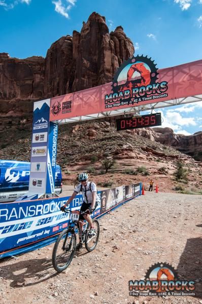 A rider finishes up stage 1