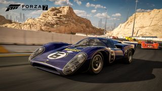 Forza Motorsport 7: a race car driving through rocky terrain