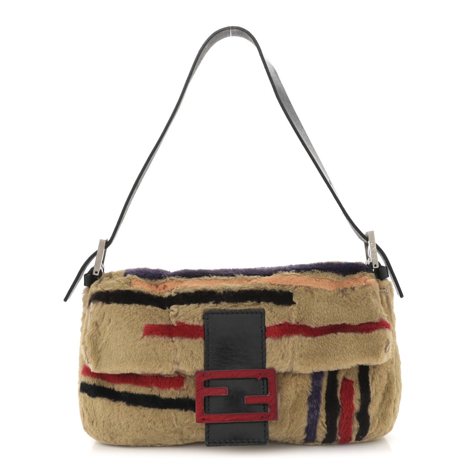 Rabbit Fur Striped Baguette Multicolor