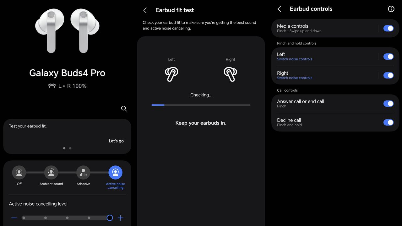 Samsung Galaxy Buds 4 Pro controls in Galaxy Wearable app on Android