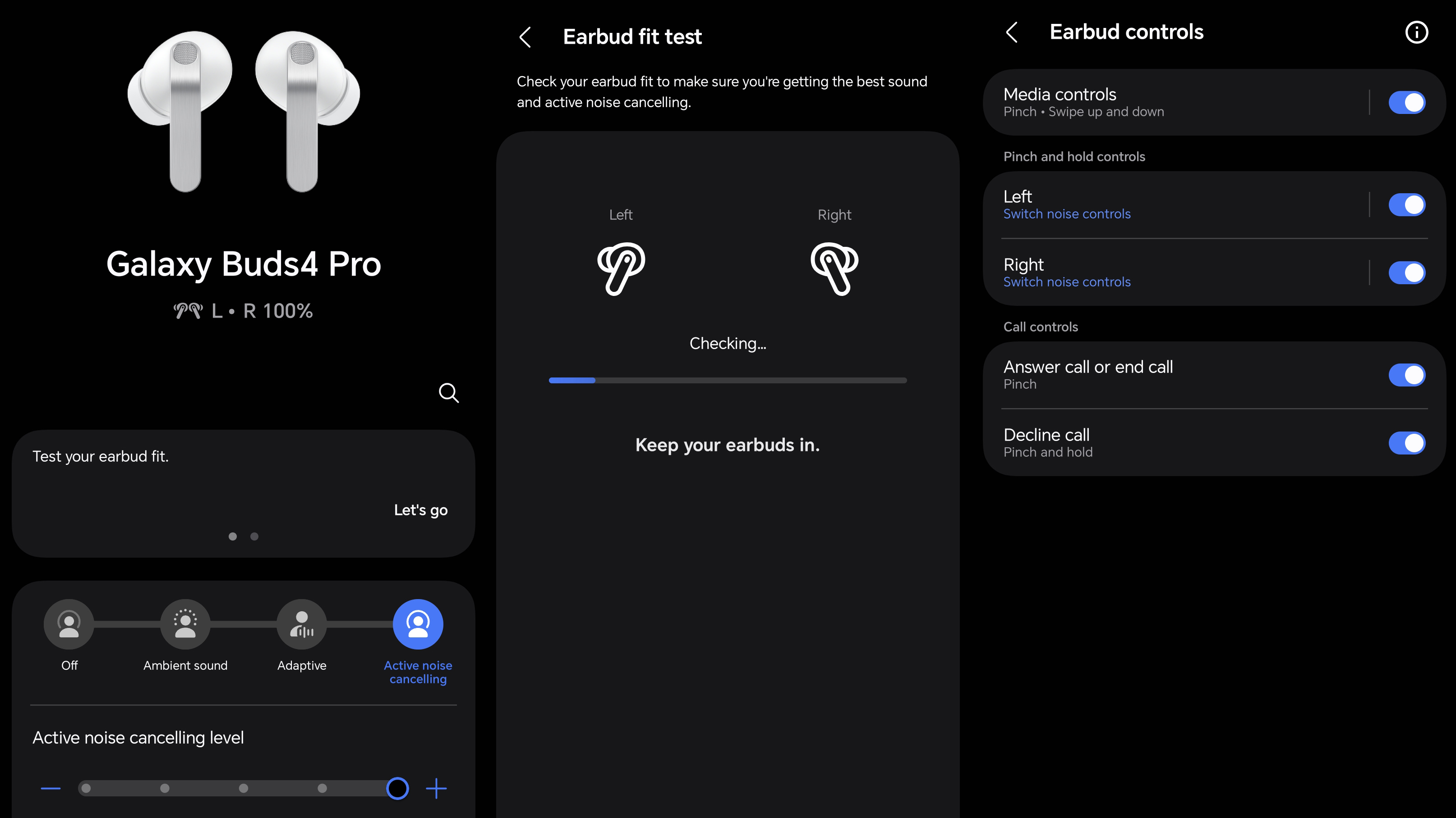 Samsung Galaxy Buds 4 Pro controls in Galaxy Wearable app on Android