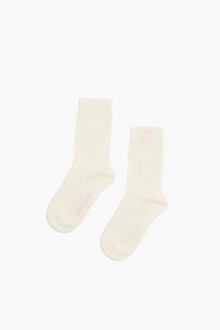 Ribbed Monogram Sock in Cream