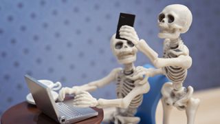 skeleton using a laptop
