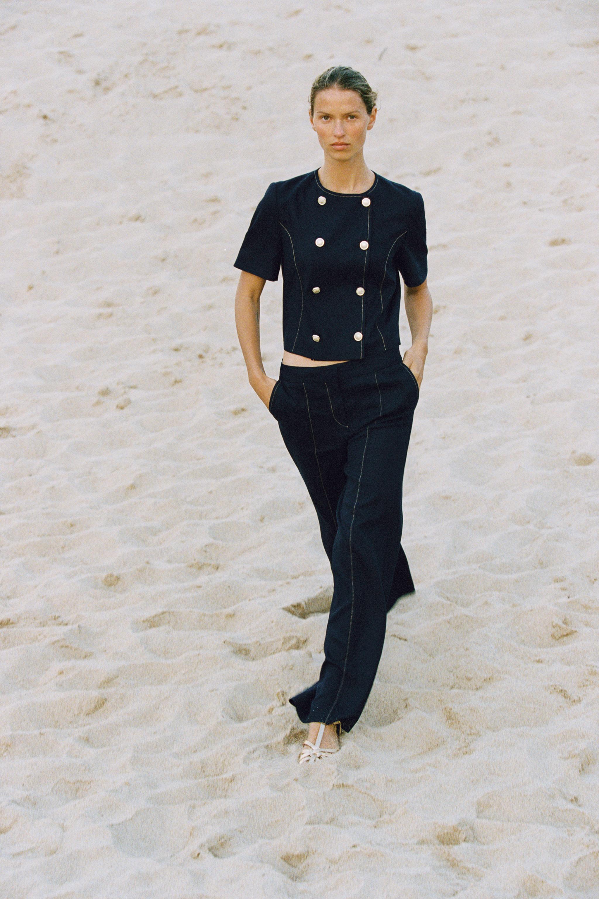 Linen Blend Short Sleeve Stitched Blazer