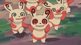 A group of Spinda in the Pokemon anime