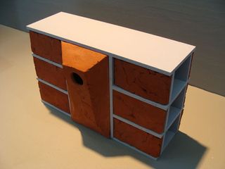 Model of a brick wall with integrated brick nesting box