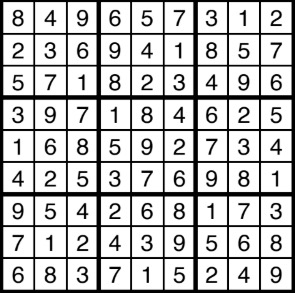 A solved sudoku.