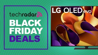 An LG OLED TV with a sign saying Black Friday deals