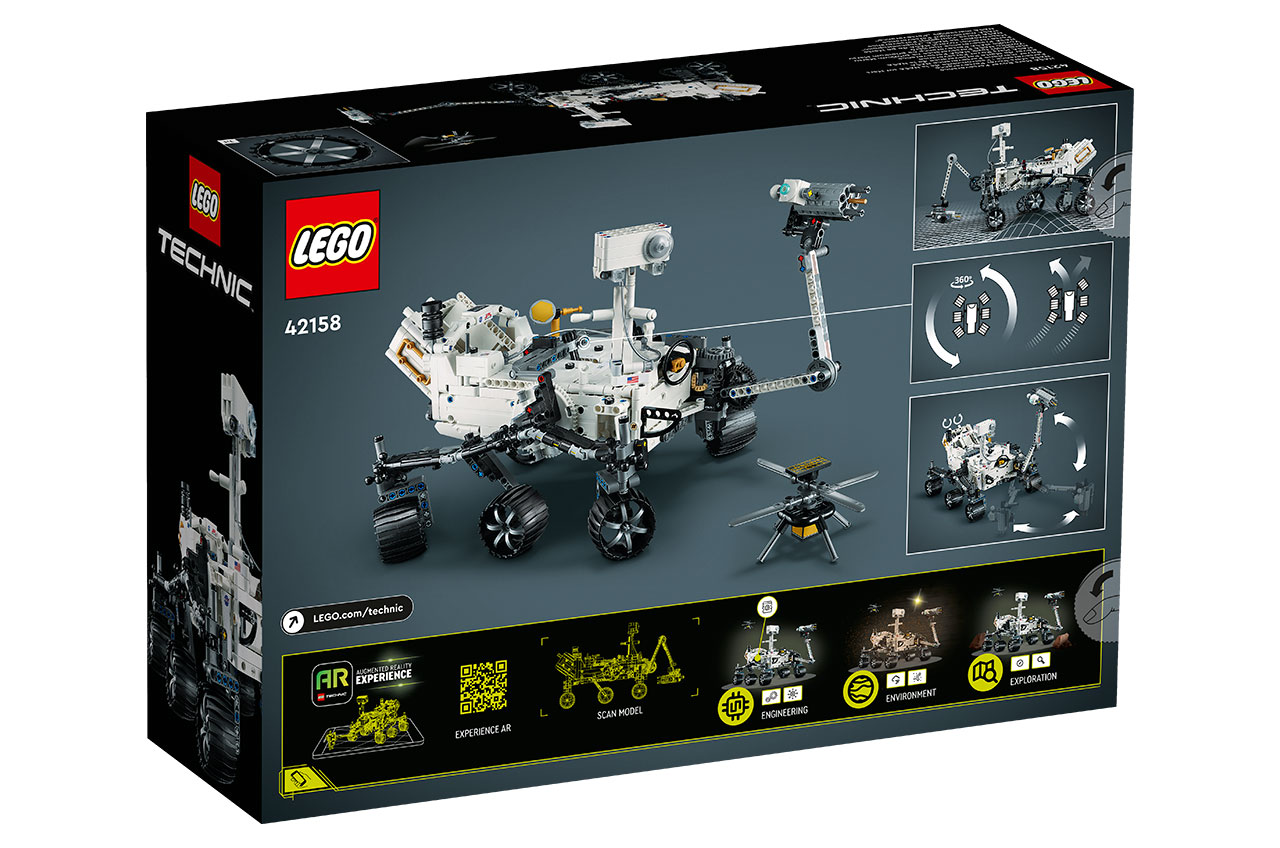 El Lego Technic Perseverance tiene una dirección de 360 ​​grados y una suspensión totalmente articulada, así como un brazo móvil.