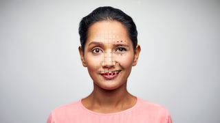 Woman's face is digitized, superimposed, faked