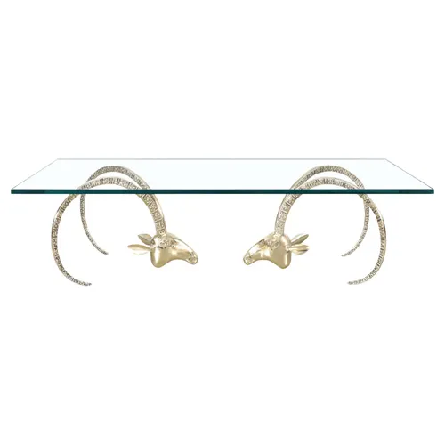 Vintage Brass Ibex Rams Head Coffee Table