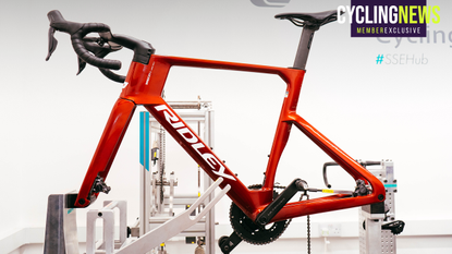 A Ridley bike undergoing stiffness and compliance testing