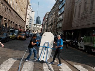 Visionnaire mirror being transported on Milan street