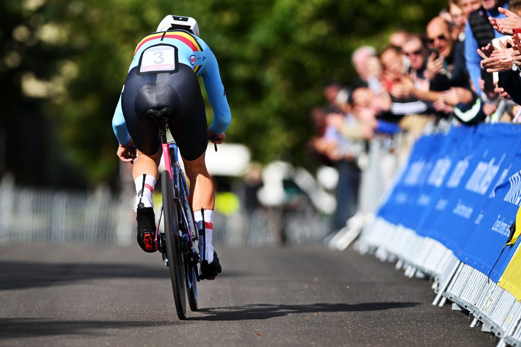 HASSELT BELGIUM SEPTEMBER 11 Lotte Kopecky of Team Belgium sprints during the 30th UEC Road Cycling European Championships 2024 Womens Elite Individual Time Trial a 313km from HeusdenZolder to Hasselt UCIWWT on September 11 2024 in Hasselt Belgium Photo by Luc ClaessenGetty Images