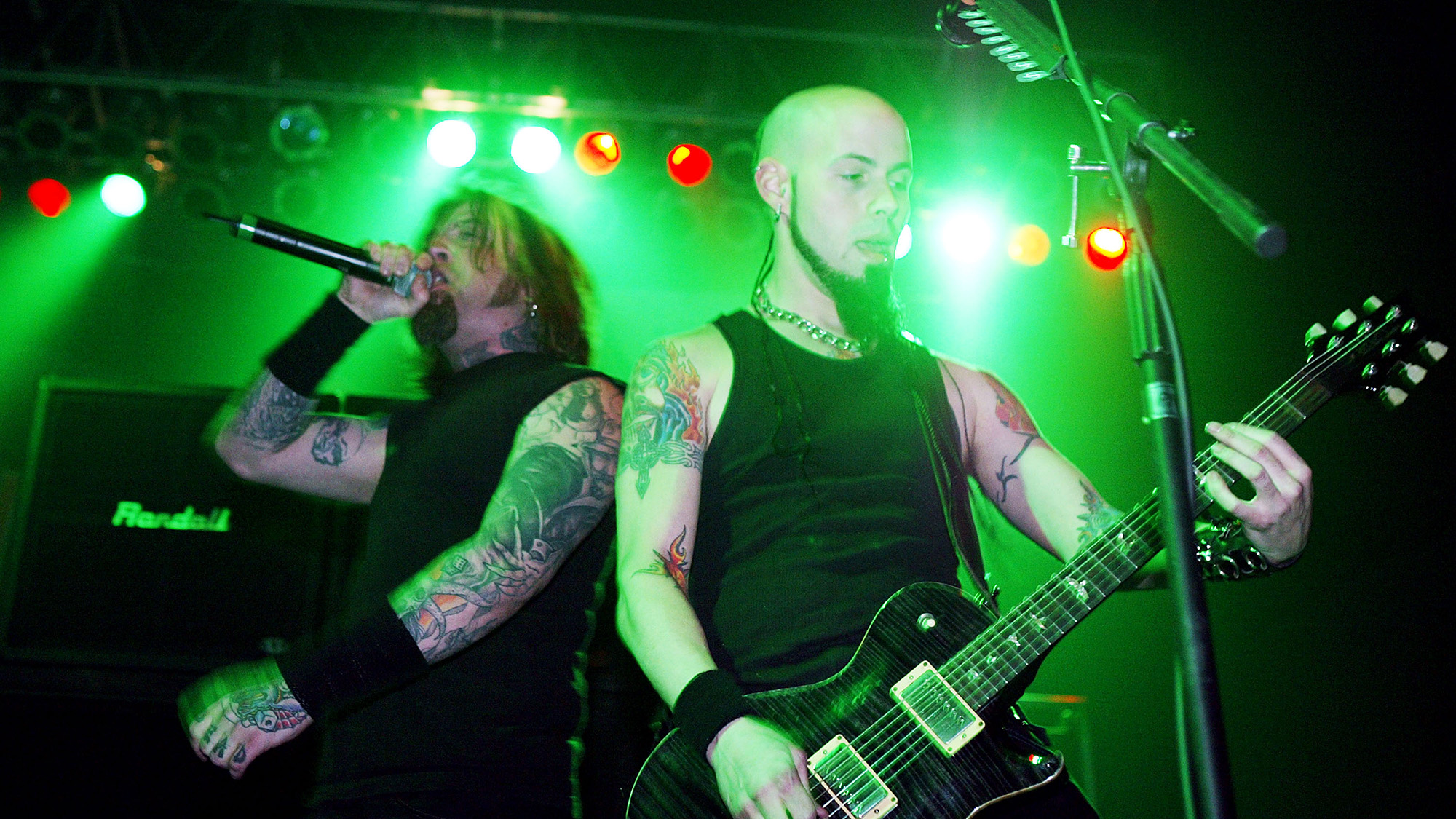 Drowning Pool performs on stage during MTV2 Headbangers Ball Tour on April 1, 2004 at the Roseland Ballroom, in New York City.