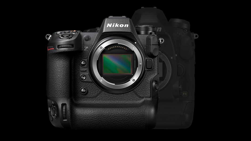 The Nikon Z9 is next to a larger DSLR
