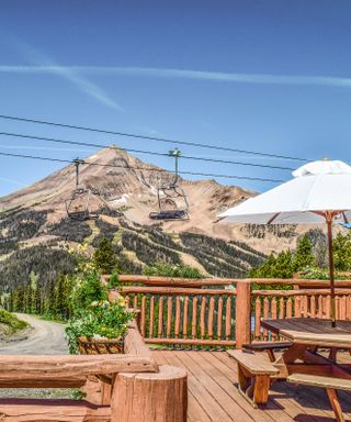 Terrace in Big Sky home rental owned by Conrad Anker with mountain view