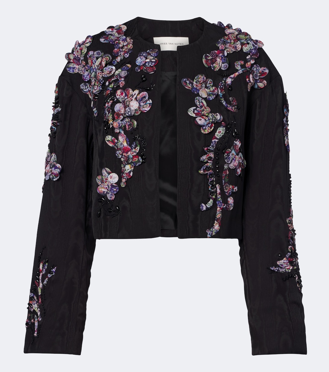 Vonda Appliqu&amp;eacute; Embellished Cropped Jacket in Black - Dries Van Noten